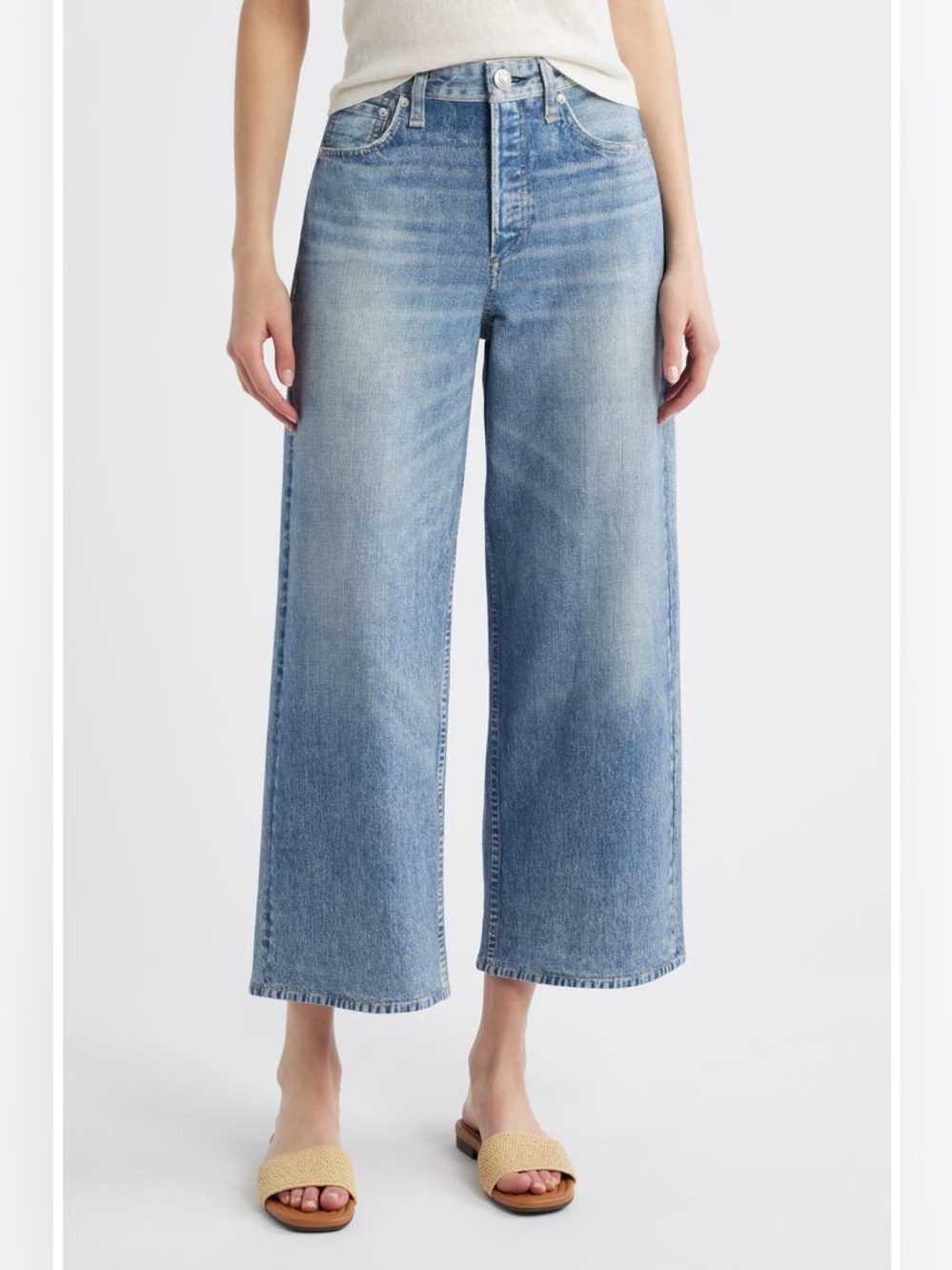 Rag & Bone Andi Miramar Wide Leg Jeans Blue Denim Print Size 30